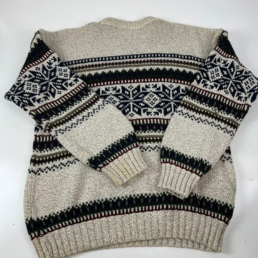 Vintage USA Made‎ Fieldmaster Sweater Blue Gray Winter Snowflkes Cotton Ski L